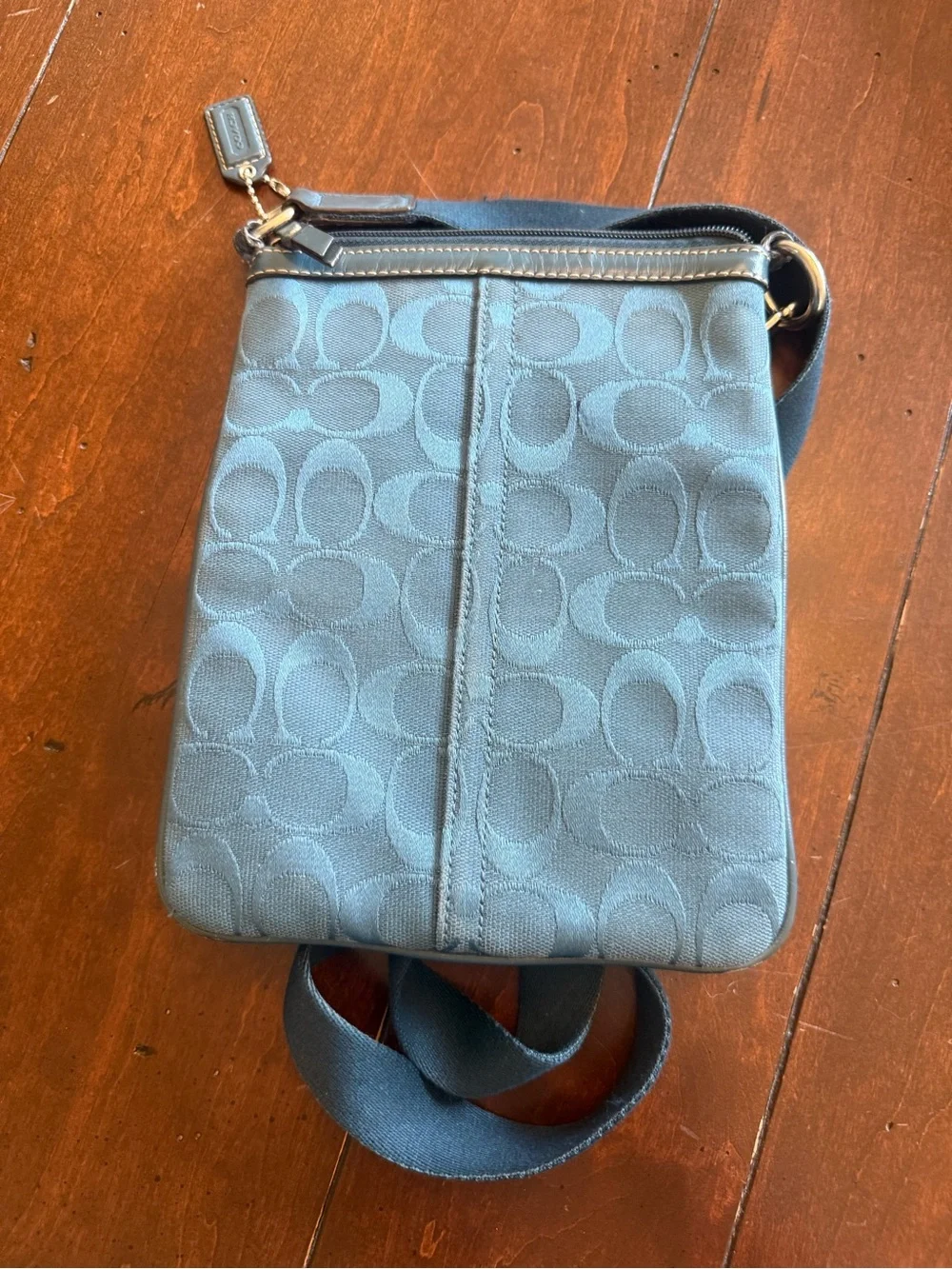 Coach Signature Dark Blue Monogram Messenger Bag USED